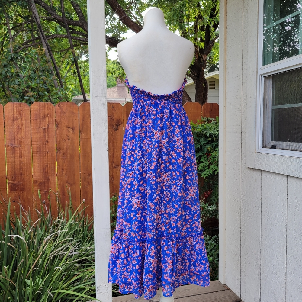 NWOT Lulu's Precious Personality Blue Floral Smocked Backless Midi Dress - Picture 6 of 12